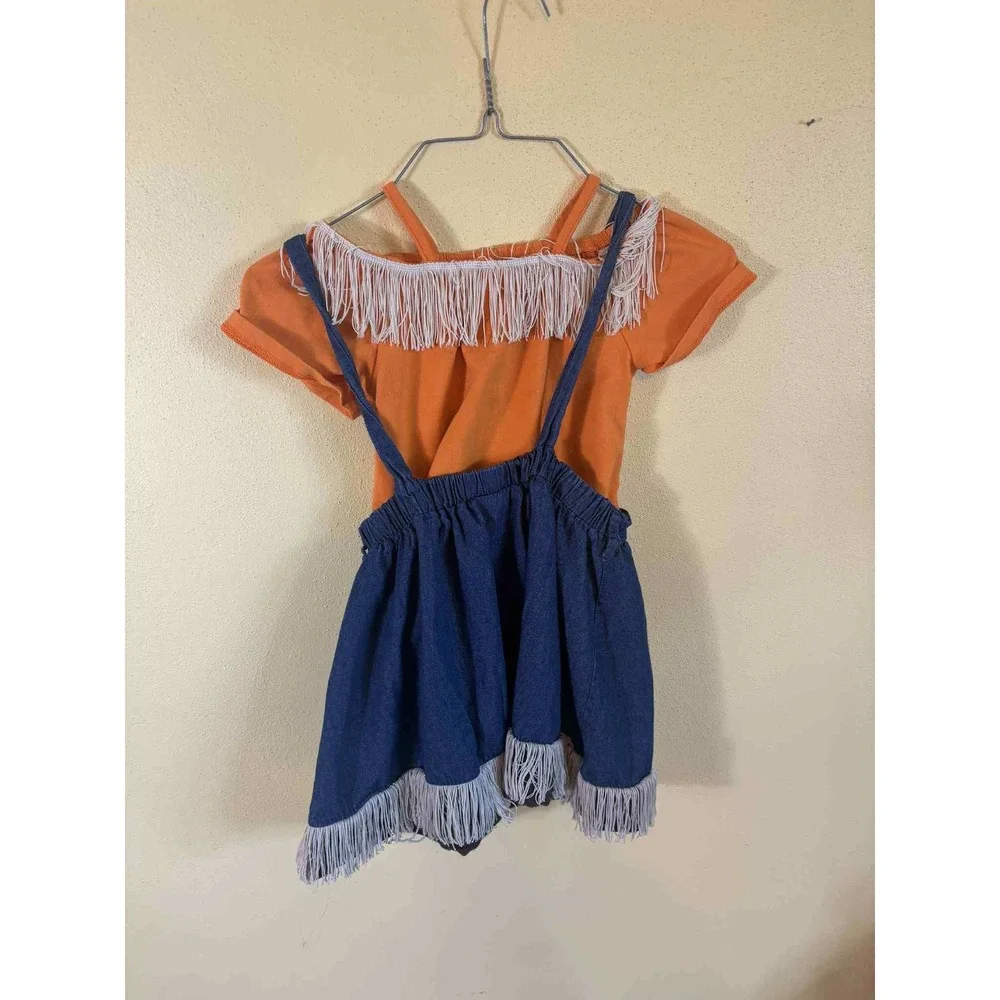 Kids Scarecrow Costume Outfit Set w/ Hat Overall T‎ Shirt Halloween Size 5/6